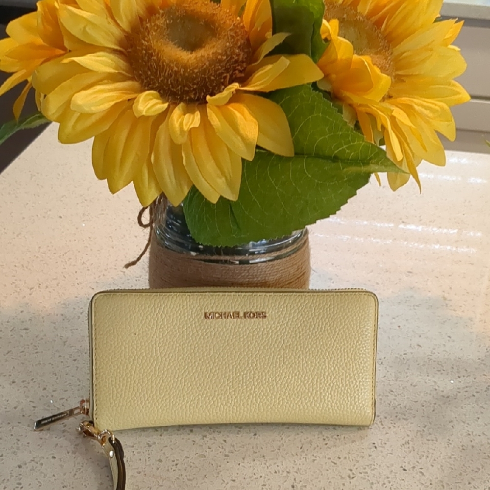 Michael Kors Lemon Yellow Saffiano Zip Wallet with Wristlet